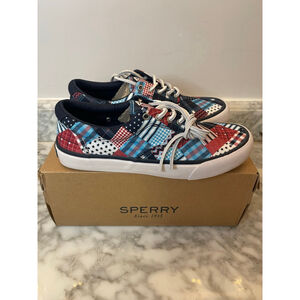 Sperry Striper USA Patchwork Sneakers Mens 8 Blue Multi New Madras